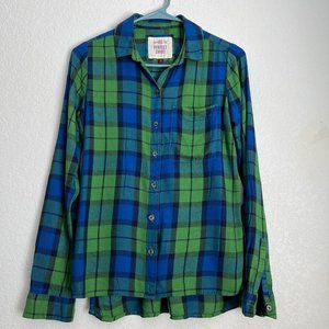 SO Perfect Shirt, Relaxed Fit, Blue and Green Plaid, Size XS